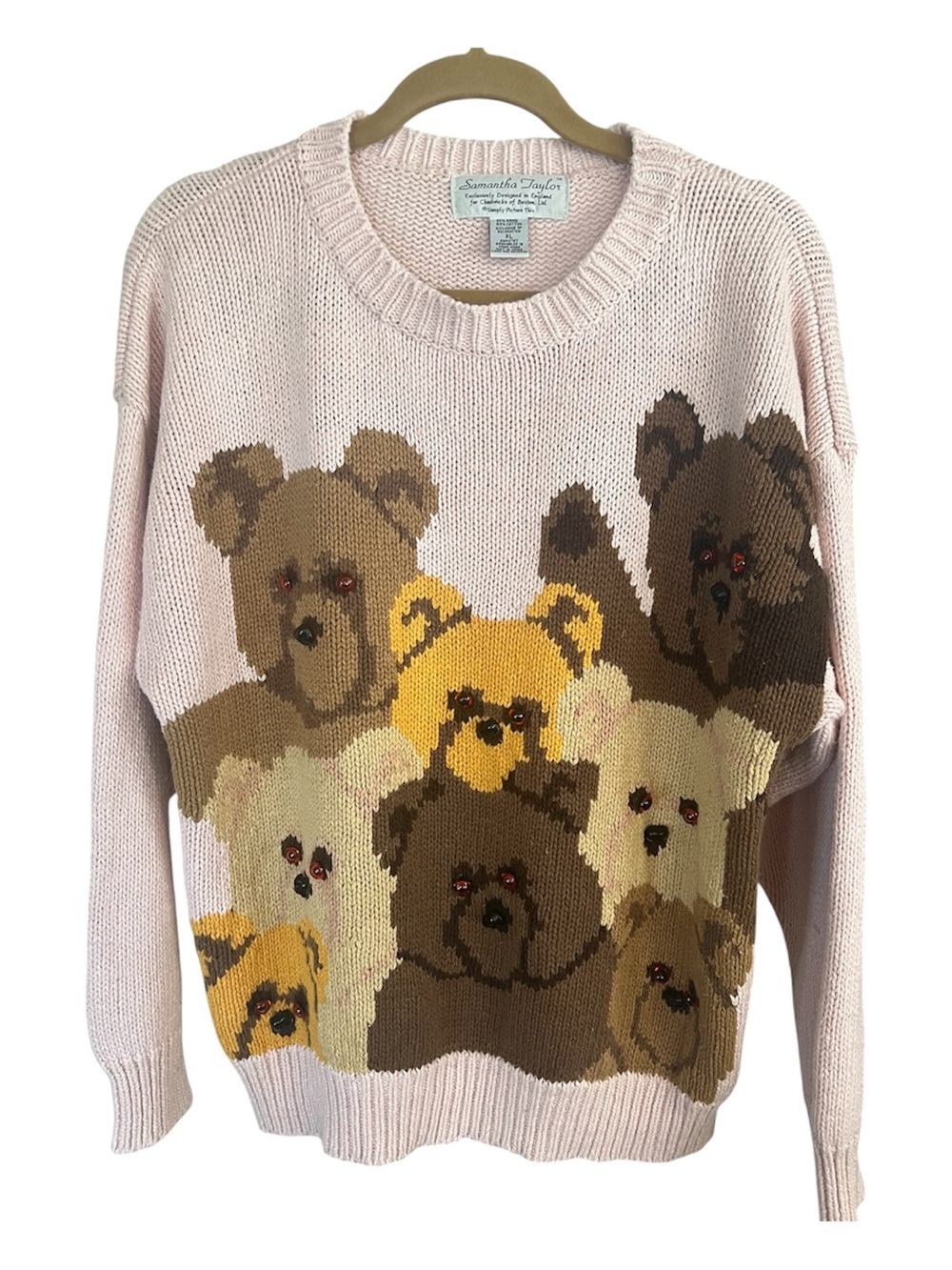 Vintage 90s Samantha Taylor Chadwick’s 3d eyes Pink Bear-Pattern Knit Sweater